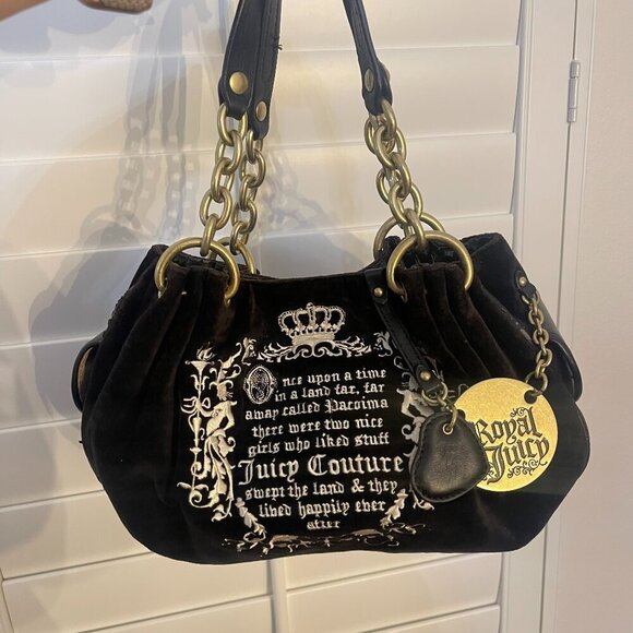 Juicy Couture Handbags - Juicy Couture P&G “Once Upon a Time” Royal Juicy Daydreamer Black Velour Hobo